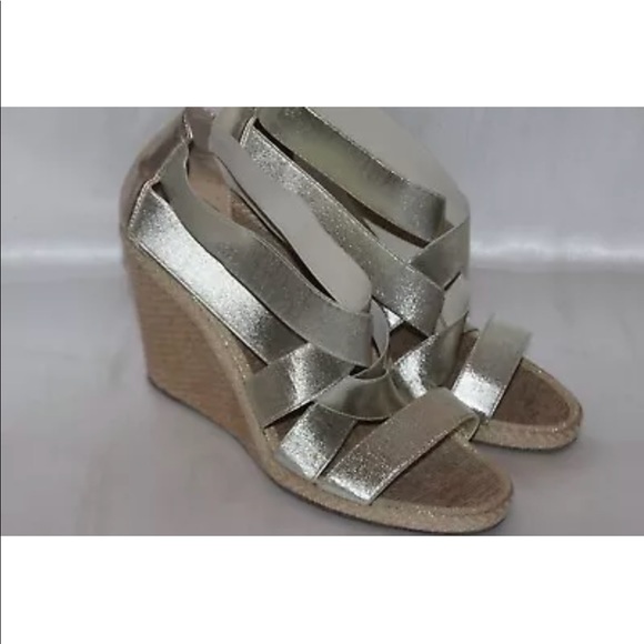 Andre Assous Shoes - Andre Assous Metallic gold elastic wedge sandal
